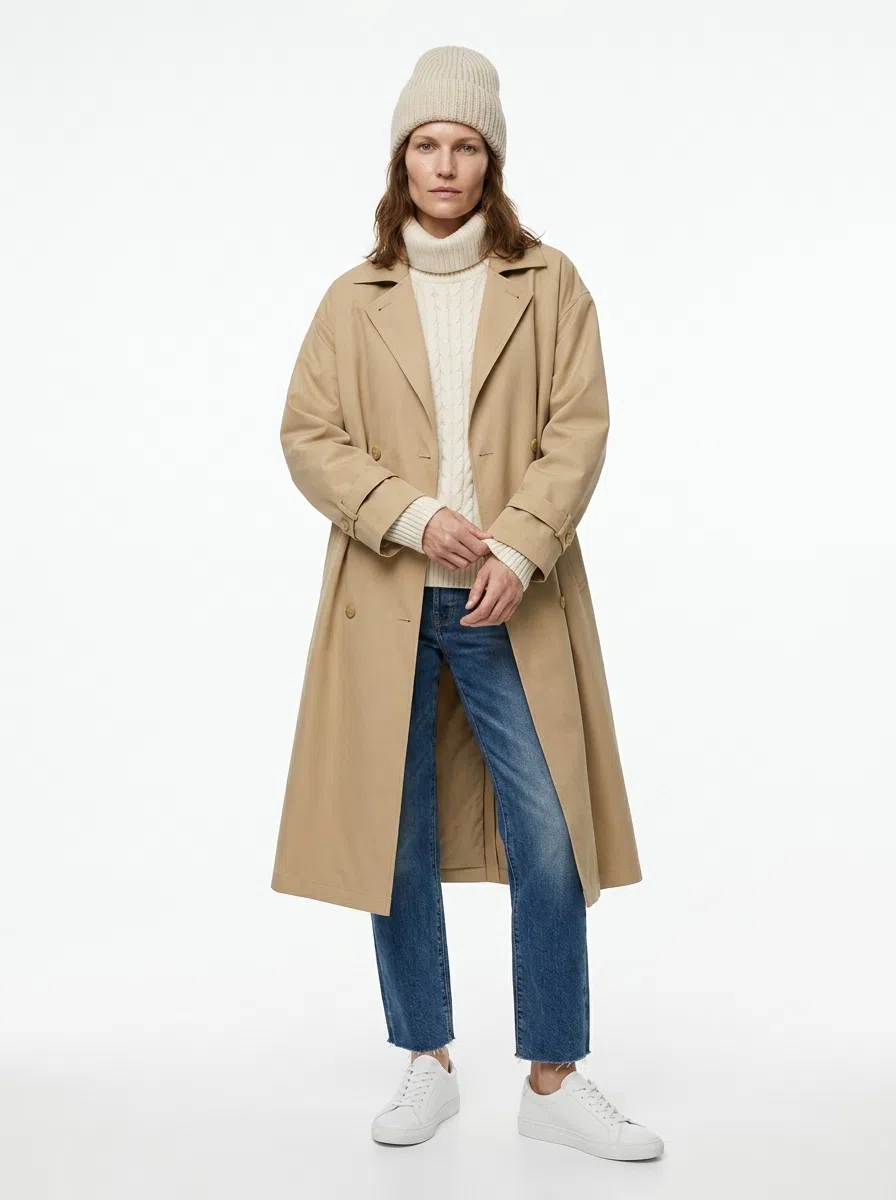 A complete outfit from a capsule wardrobe on a woman