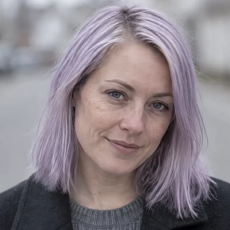 Pastel lavender hair color on a Cool Summer woman