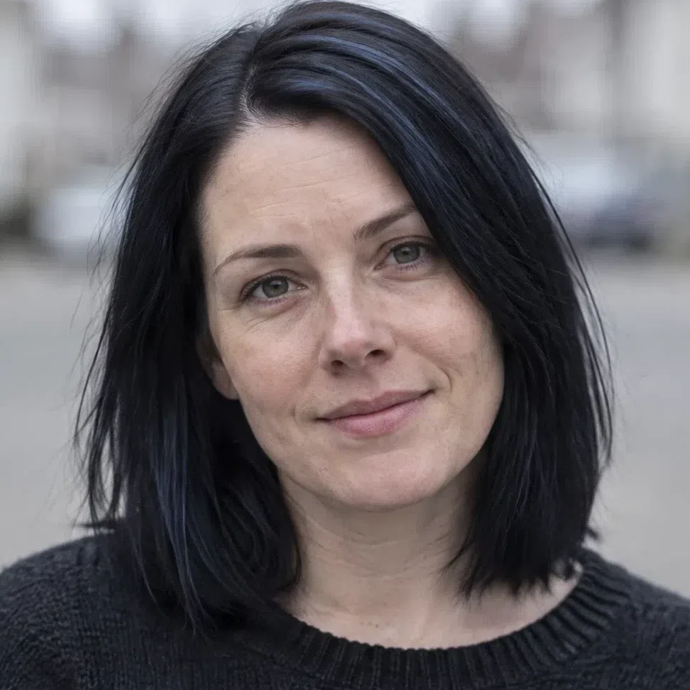 Blue-black hair color on a Cool Summer woman