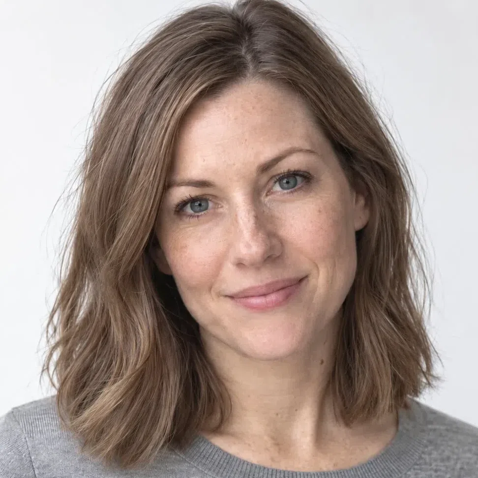 Natural level 6 cool light brown hair on a fair Cool Summer woman