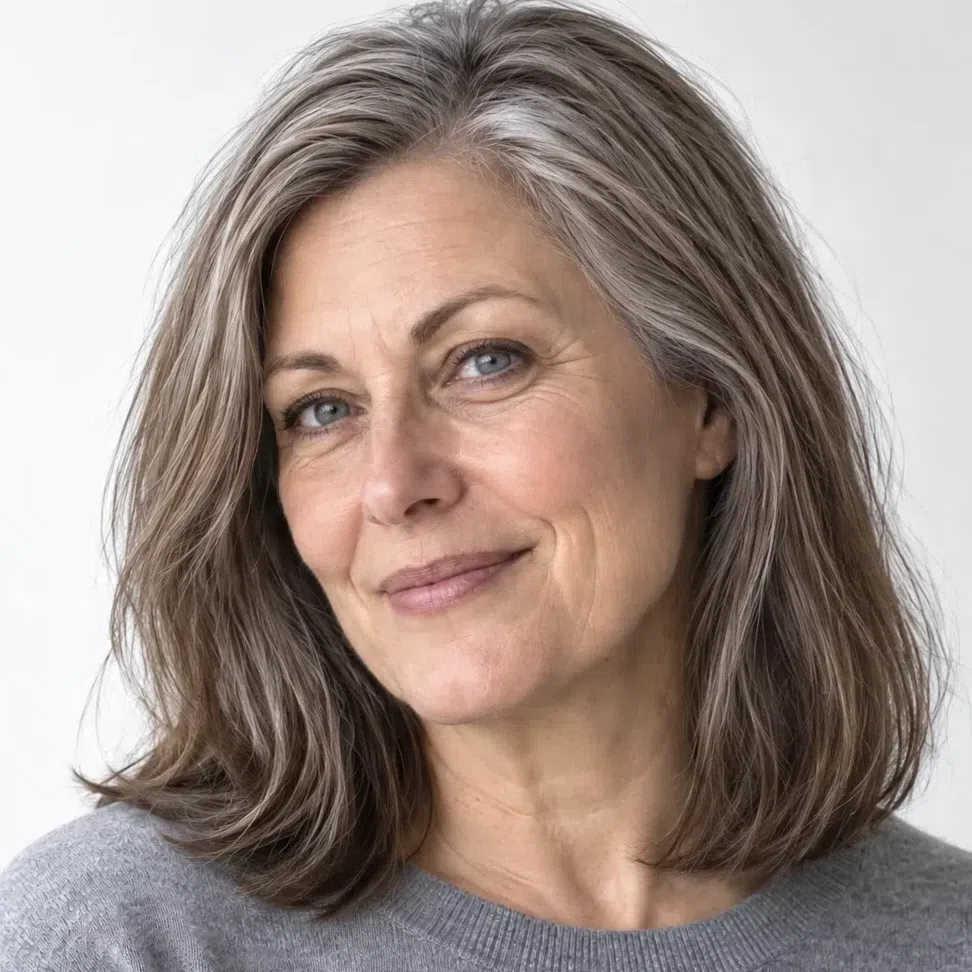 Natural silver blended with fine cool ash strands through the length