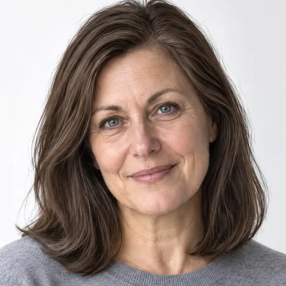 Natural silver fully covered with a level 5 cool brown on a fair Cool Summer woman