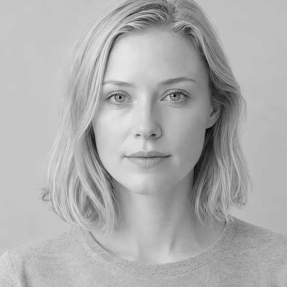 Grayscale of a Light Summer with pale blonde hair that nearly matches her skin