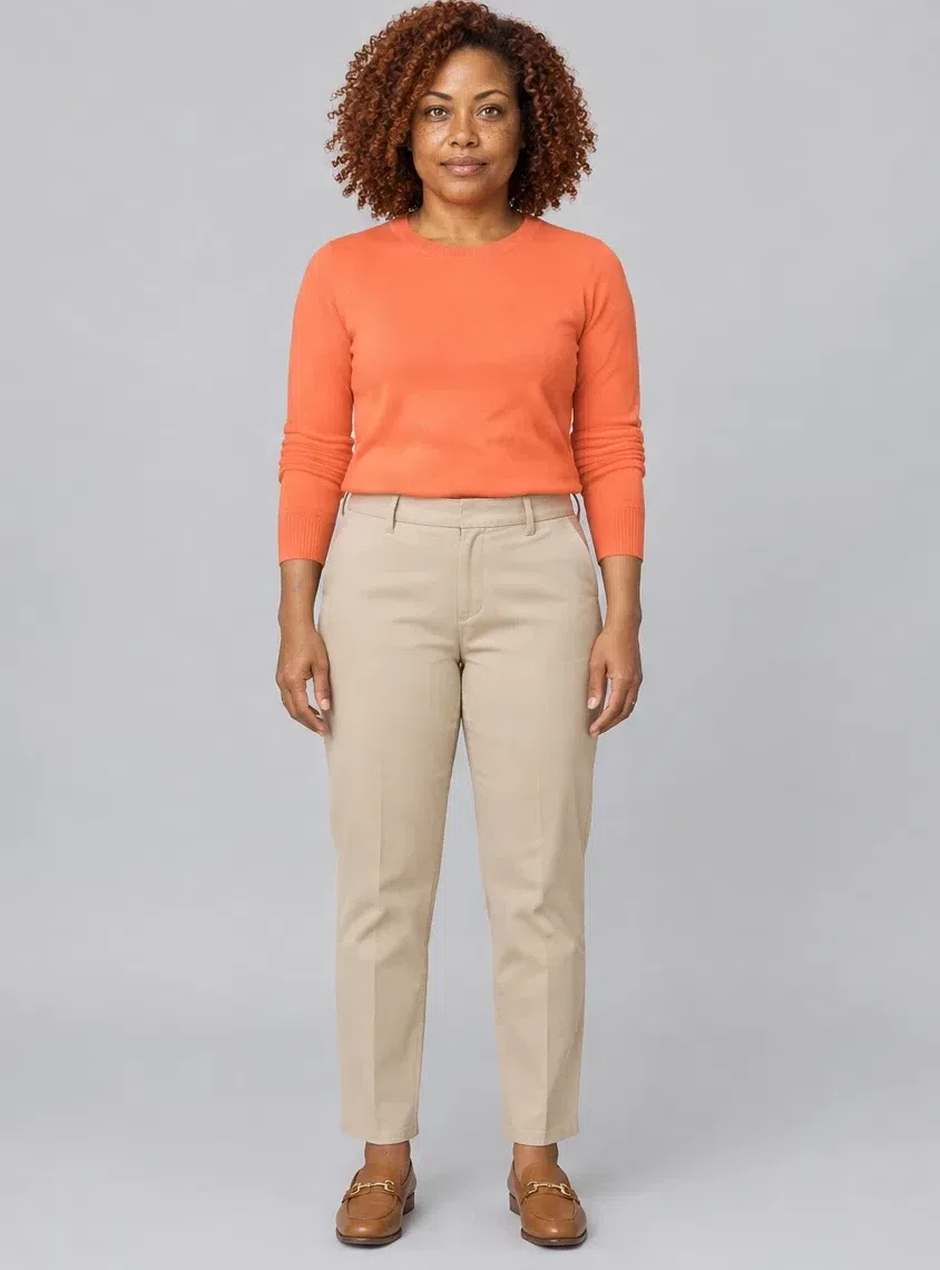 Coral flame merino sweater, Bright Spring capsule wardrobe, Deep complexion