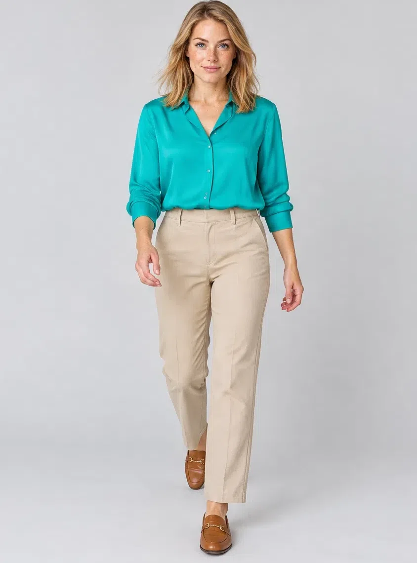Peacock silk blouse, Bright Spring capsule wardrobe, Fair complexion
