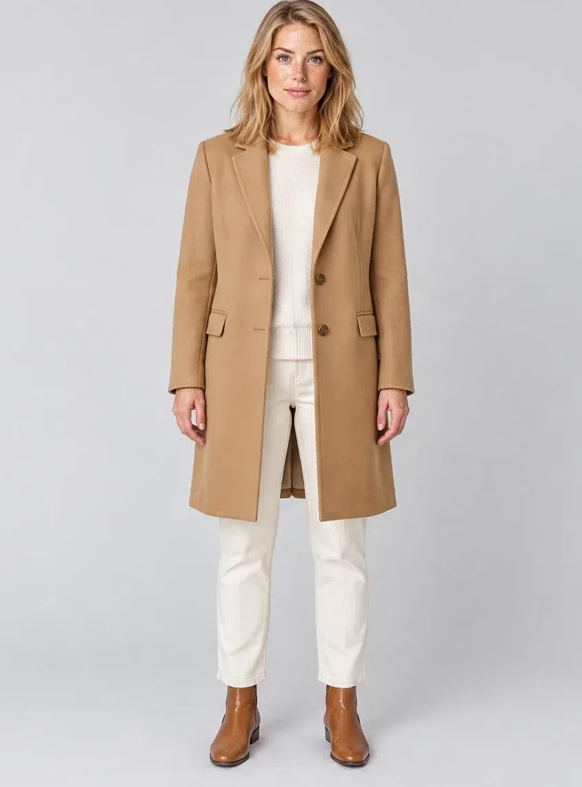 Camel wool coat, Bright Spring capsule wardrobe, Fair complexion