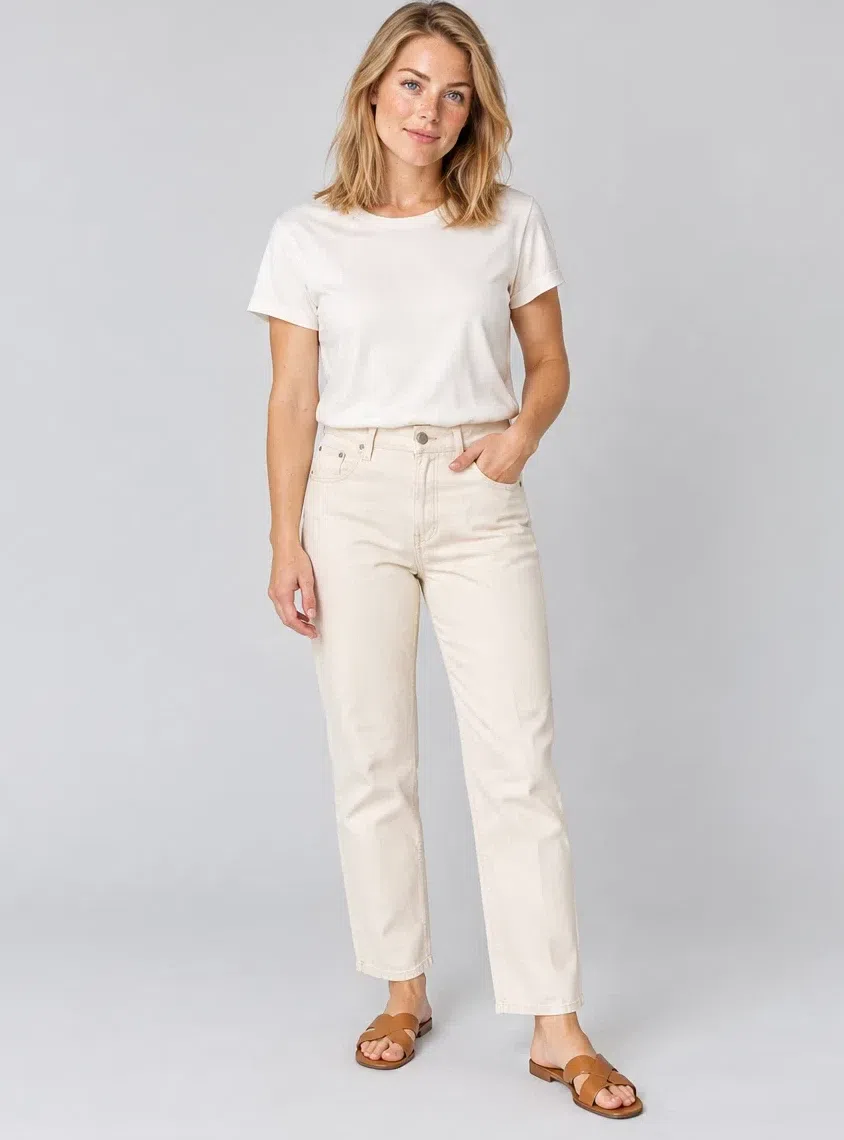 Ivory straight-leg jeans, Bright Spring capsule wardrobe, Fair complexion