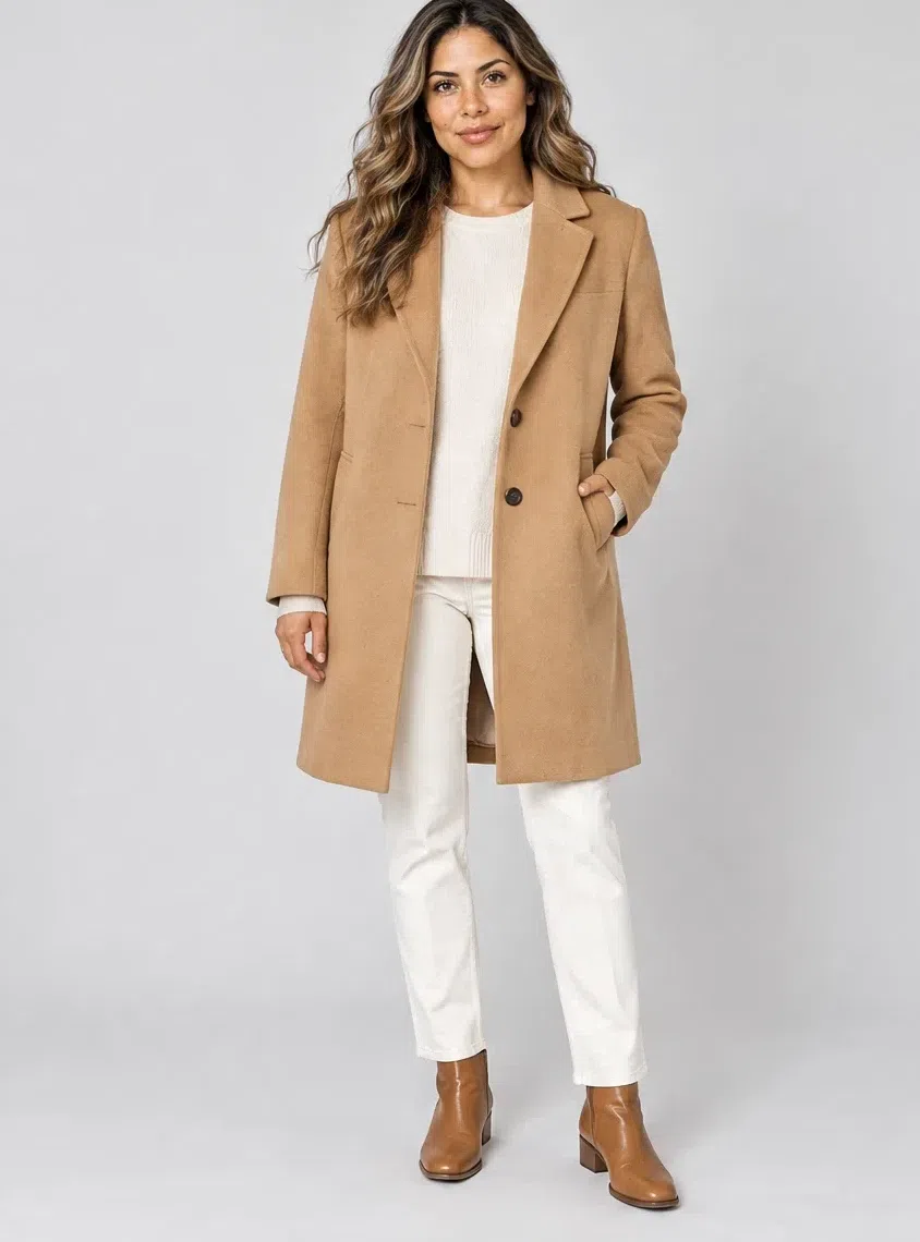 Camel wool coat, Bright Spring capsule wardrobe, Medium complexion