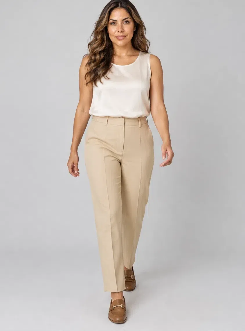 Wheat tailored trousers, Bright Spring capsule wardrobe, Medium complexion