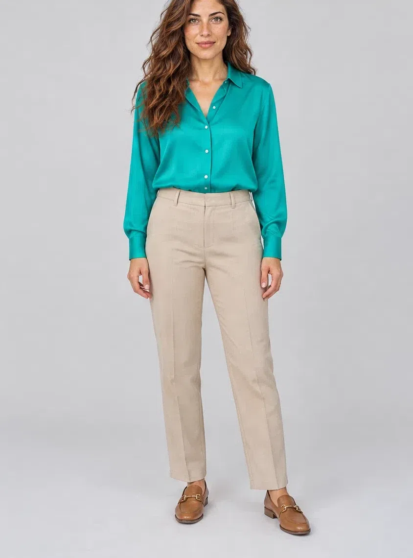 Peacock silk blouse, Bright Spring capsule wardrobe, Light complexion