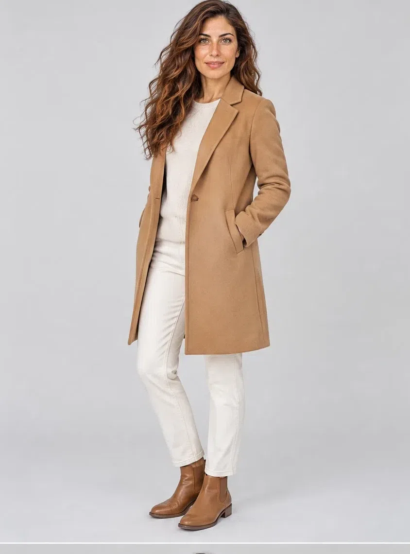 Camel wool coat, Bright Spring capsule wardrobe, Light complexion