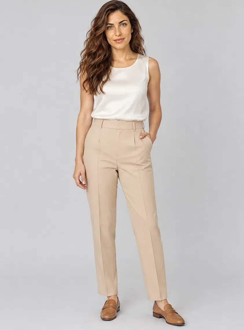 Wheat tailored trousers, Bright Spring capsule wardrobe, Light complexion