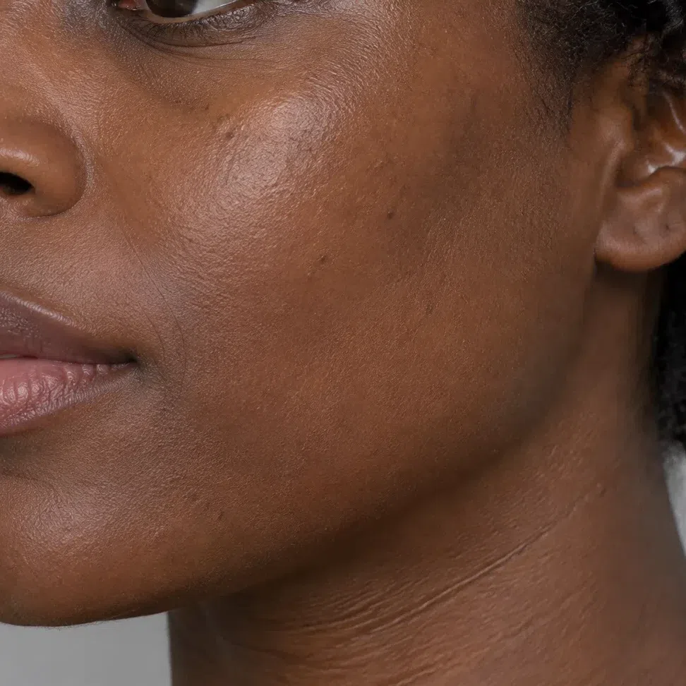 Warm amber foundation matched to a deep golden-brown Bright Spring complexion