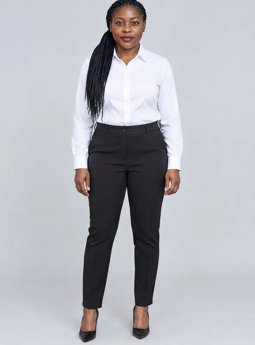 Optic white poplin shirt shown on four Bright Winter complexions, Deep complexion