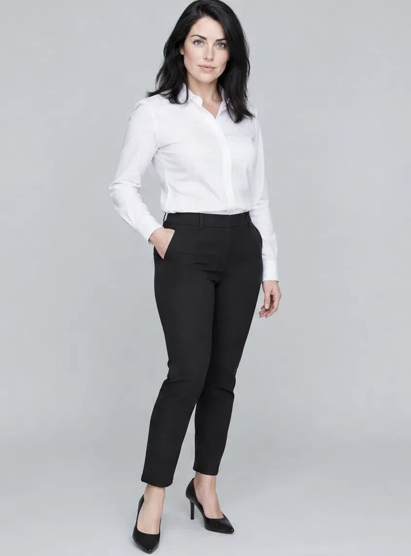 Optic white poplin shirt shown on four Bright Winter complexions, Fair complexion