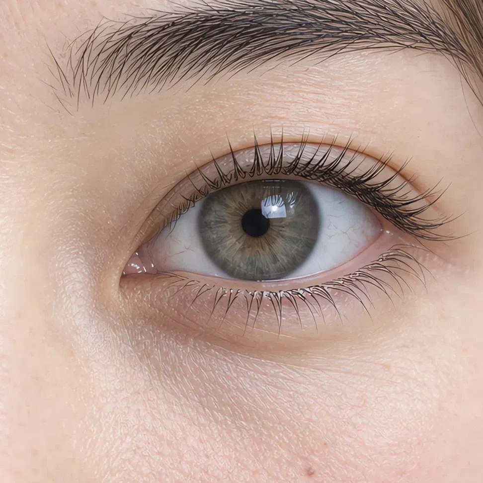 Cool hazel Cool Summer eye - brown with a gray-green ring, no gold