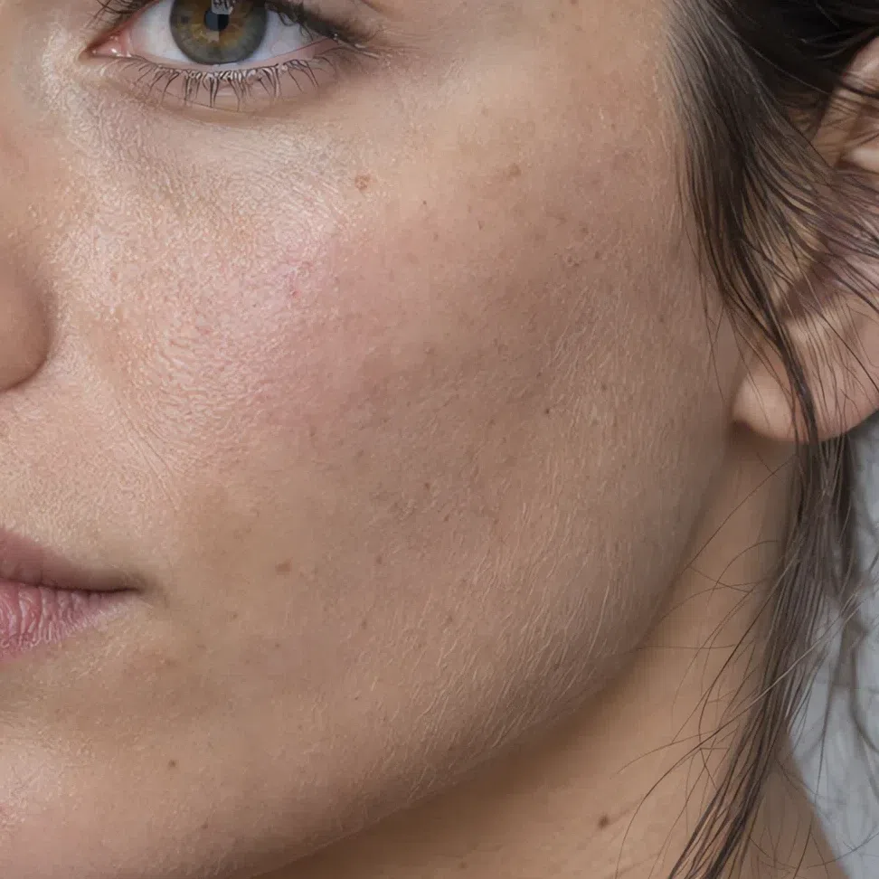 Cool Summer skin after sun on a light olive complexion - an ashy gray-olive tan, no bronze