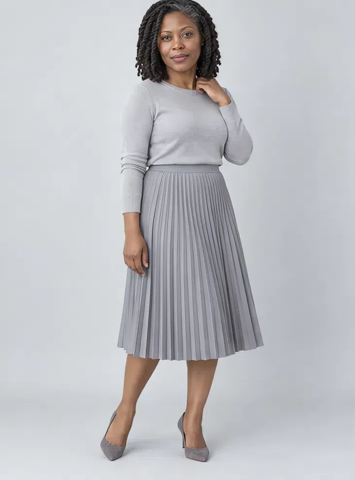 Steel gray midi skirt, Cool Summer capsule wardrobe, Deep complexion