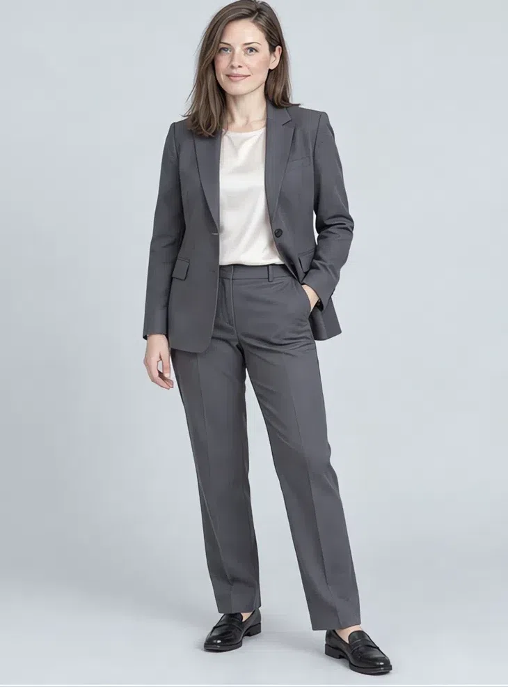 Gunmetal blazer, Cool Summer capsule wardrobe, Fair complexion