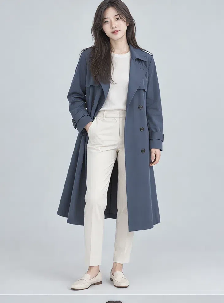 Storm blue trench coat, Cool Summer capsule wardrobe, Medium complexion