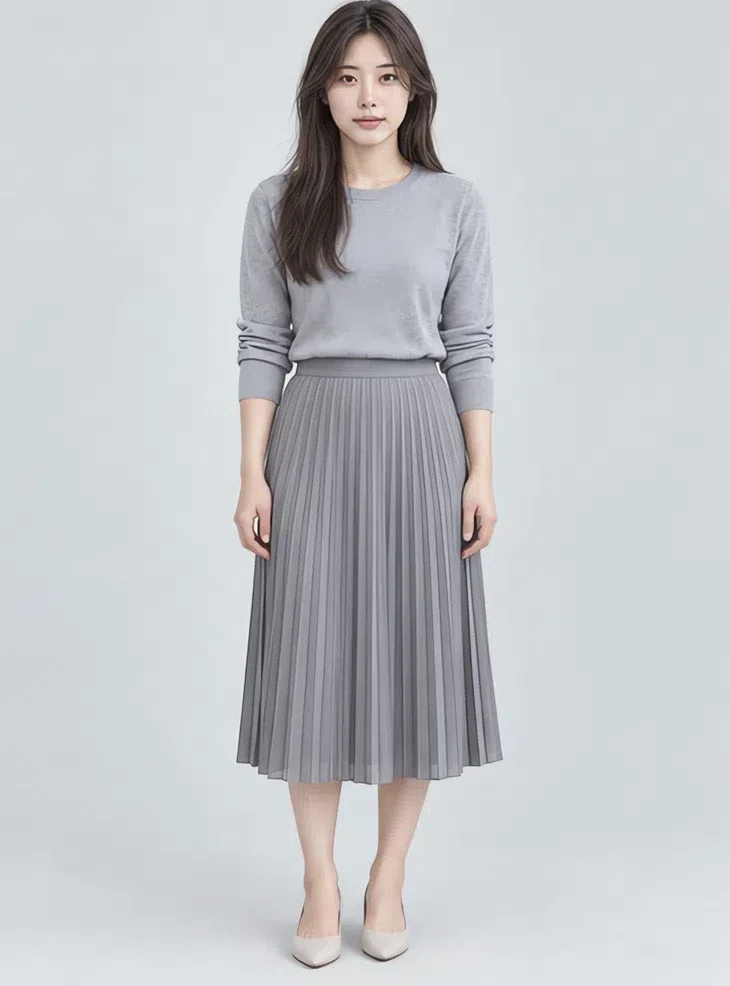 Steel gray midi skirt, Cool Summer capsule wardrobe, Medium complexion