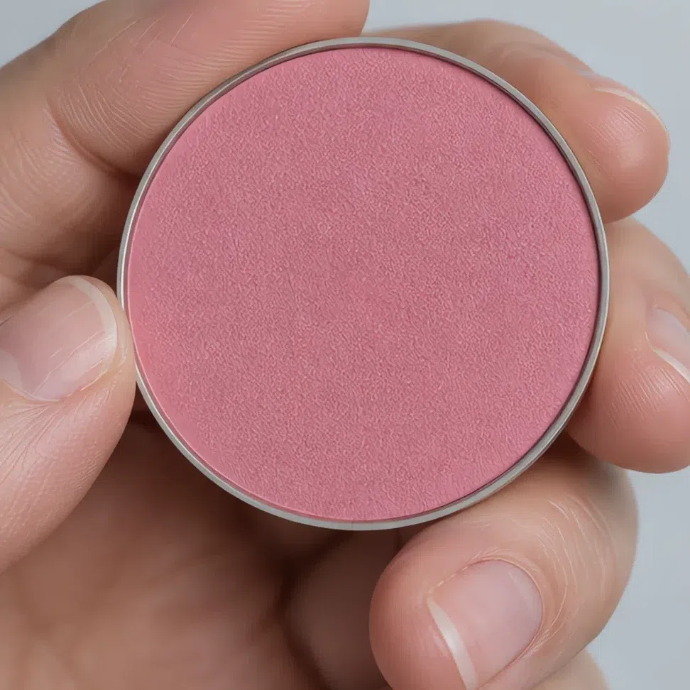 The same blush in its pan, deeper and more saturated than it applies