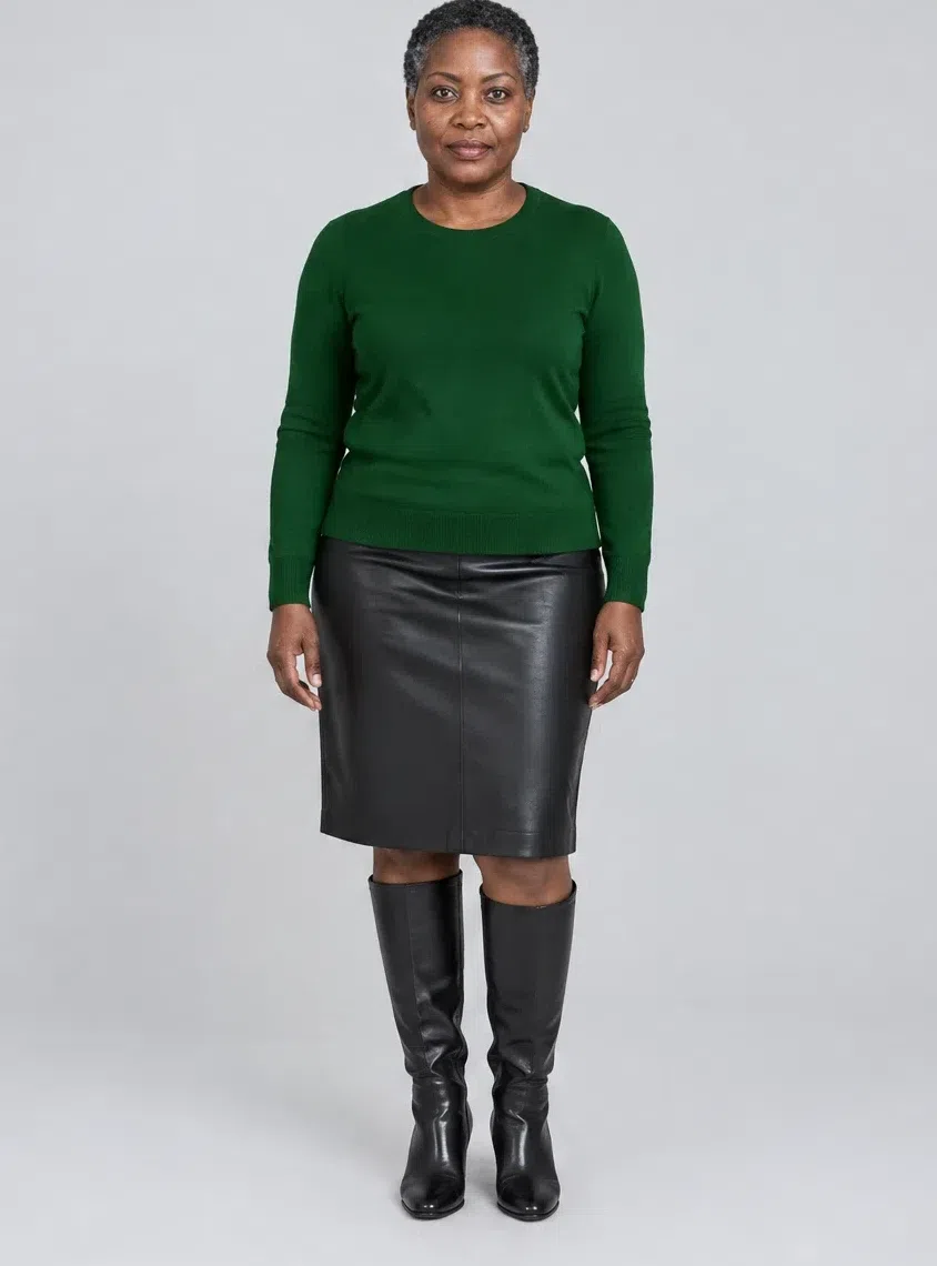 Forest green cashmere sweater, Cool Winter capsule wardrobe, Deep complexion