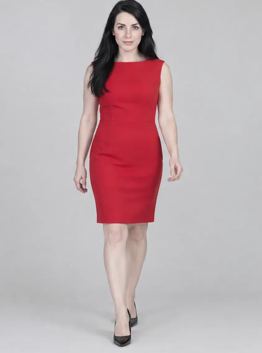 Crimson sheath dress, Cool Winter capsule wardrobe, Fair complexion