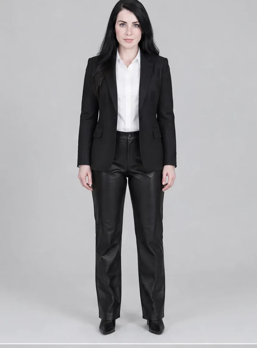 Jet black leather trousers, Cool Winter capsule wardrobe, Fair complexion