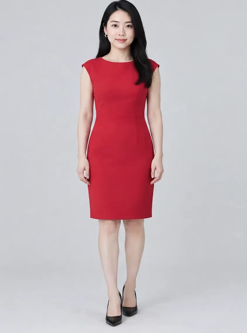 Crimson sheath dress, Cool Winter capsule wardrobe, Light complexion