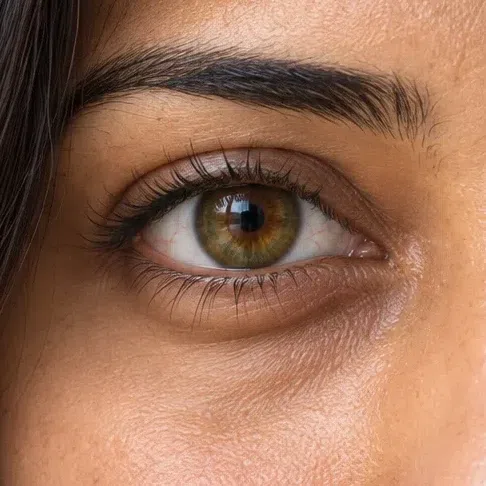 A banded hazel Deep Autumn iris mixing green, gold and brown