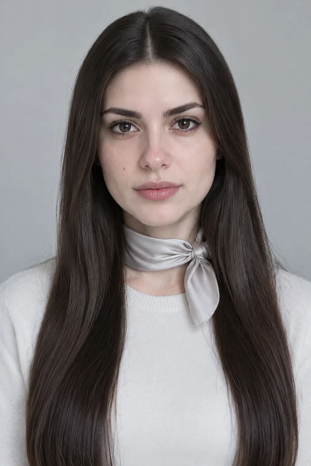 Neck scarf recolored in Deep Winter shades over a neutral knit