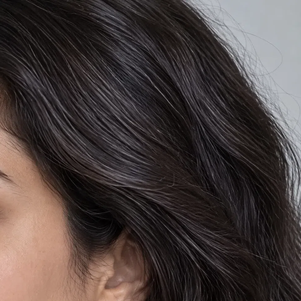 Cool dark chestnut Deep Winter hair with an ashy sheen