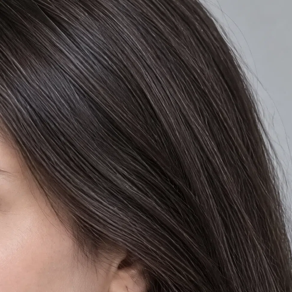 Deep cool taupe brunette Deep Winter hair with ash lights