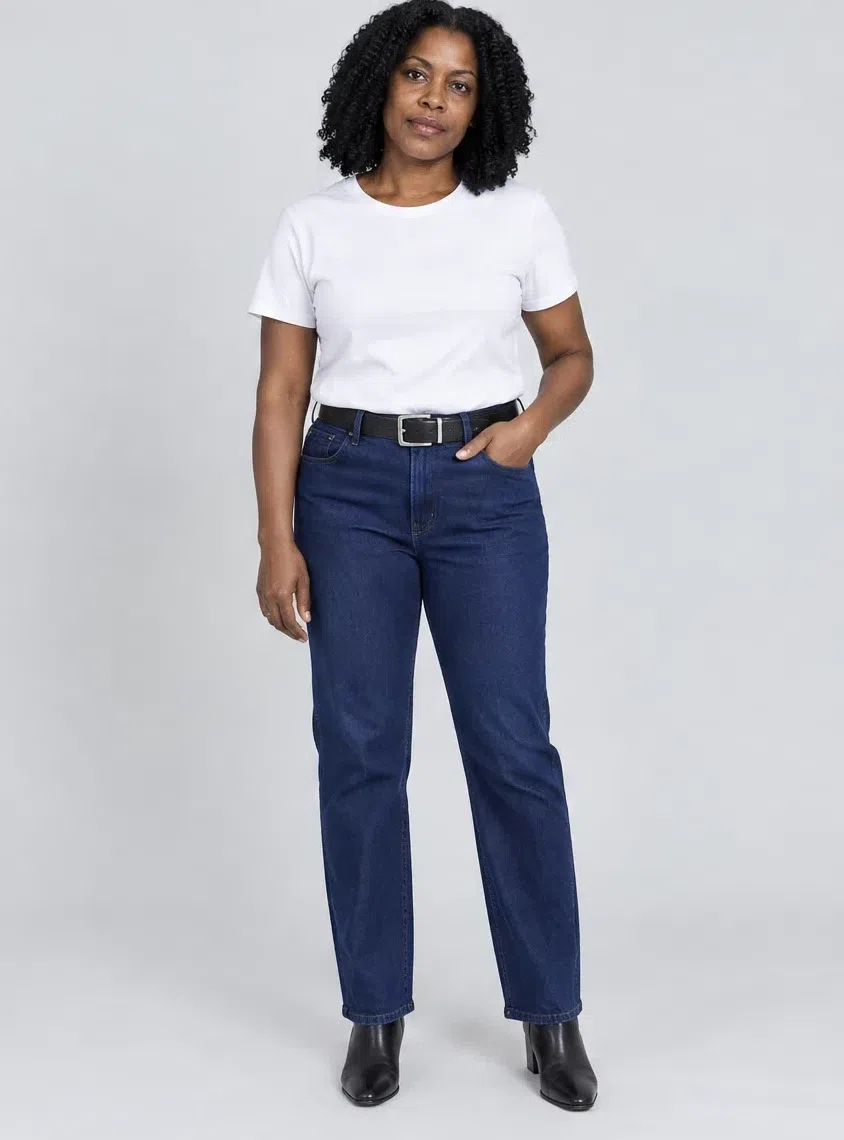 Navy straight-leg jeans, Deep Winter capsule wardrobe, Deep complexion