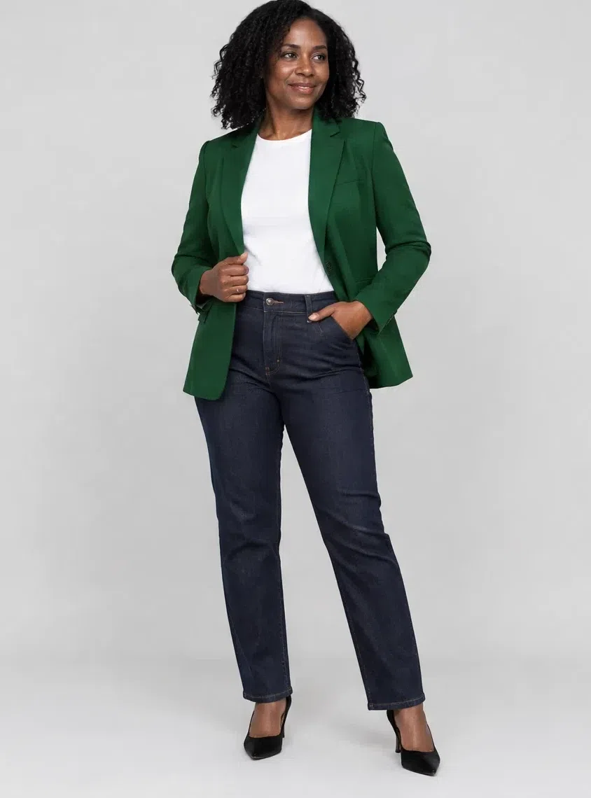 Forest green tailored jacket, Deep Winter capsule wardrobe, Deep complexion