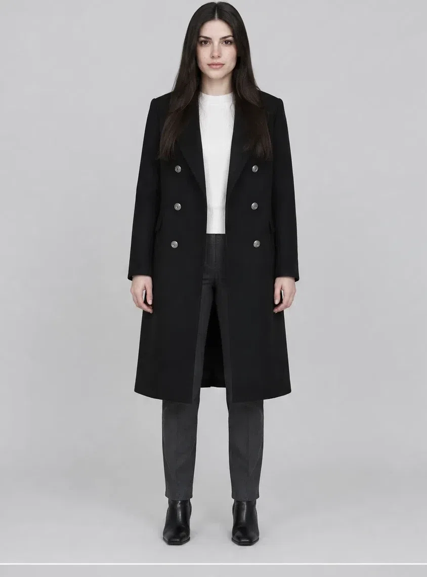 Jet black wool coat, Deep Winter capsule wardrobe, Fair complexion