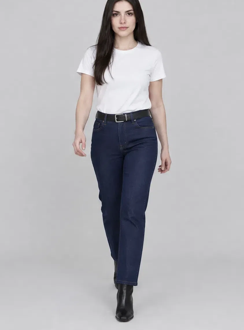 Navy straight-leg jeans, Deep Winter capsule wardrobe, Fair complexion