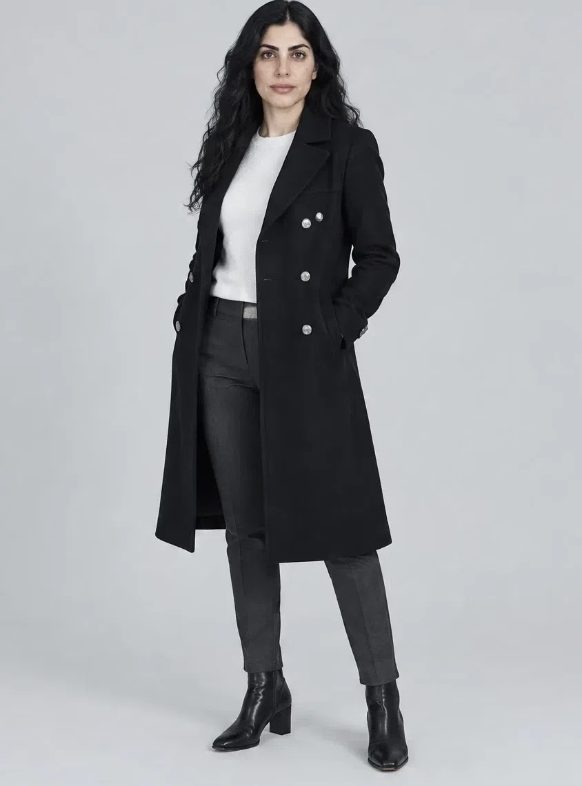 Jet black wool coat, Deep Winter capsule wardrobe, Light complexion