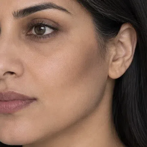 Gray-brown contour on a medium Deep Winter complexion
