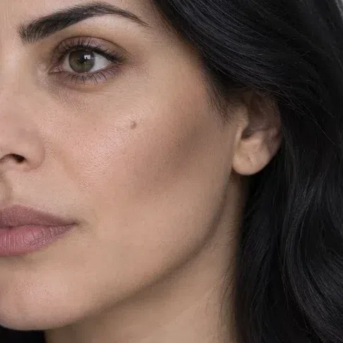 Cool taupe contour on a light olive Deep Winter complexion
