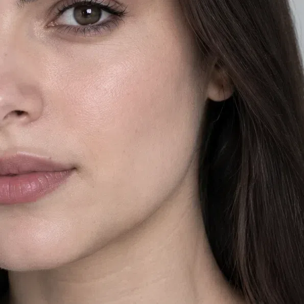Porcelain ivory foundation matched to a fair Deep Winter complexion