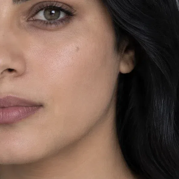 Cool sand foundation matched to a light olive Deep Winter complexion