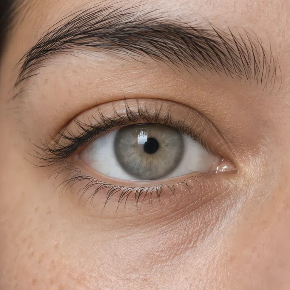Light cool hazel Light Summer eye, ashy rather than golden
