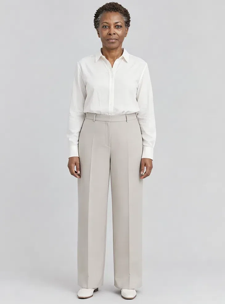 Pebble tailored trousers, Light Summer capsule wardrobe, Deep complexion