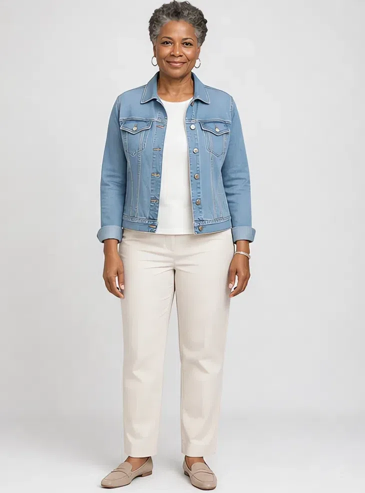 Denim jacket, Light Summer capsule wardrobe, Deep complexion
