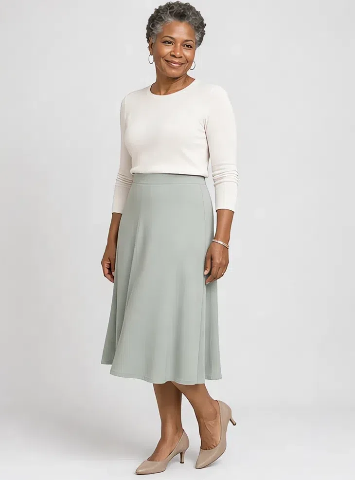 Eucalyptus midi skirt, Light Summer capsule wardrobe, Deep complexion
