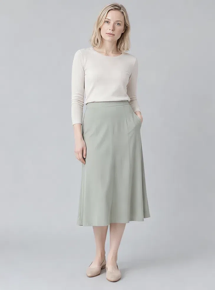 Eucalyptus midi skirt, Light Summer capsule wardrobe, Fair complexion