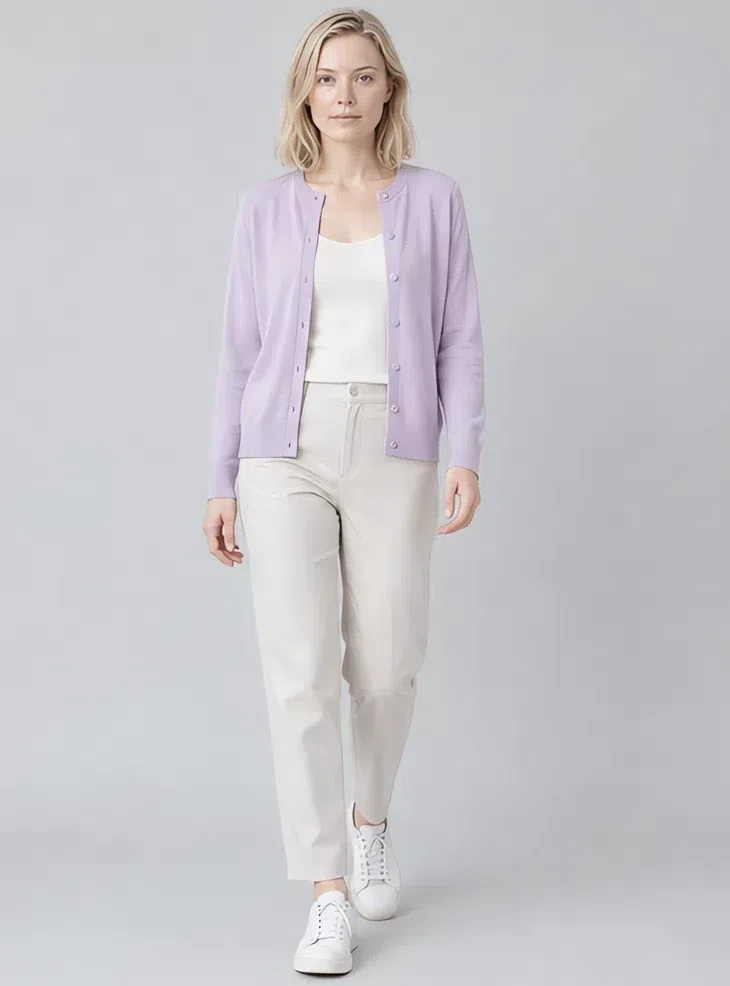 Wisteria fine-knit cardigan, Light Summer capsule wardrobe, Fair complexion