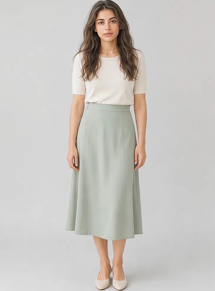 Eucalyptus midi skirt, Light Summer capsule wardrobe, Medium complexion